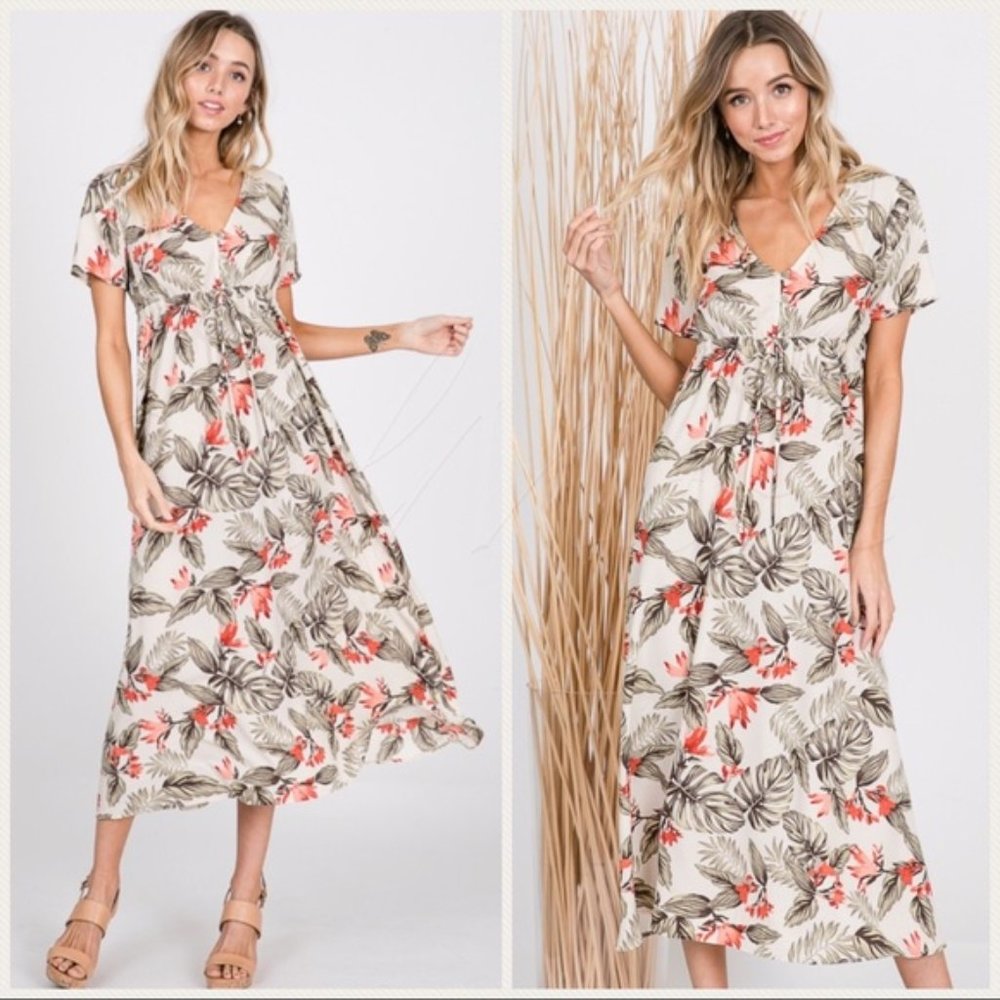 Spring/Summer Ivory Floral Print Midi Dress.